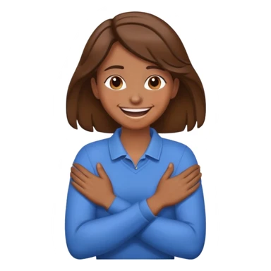 Brown hair brown skin arms crossed hands on neck laughing sticker