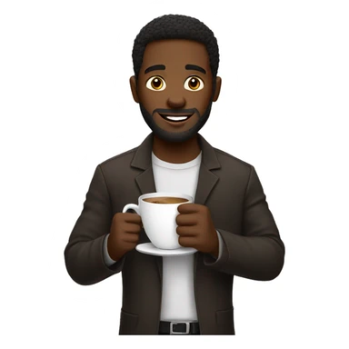 A black men holding coffe sticker