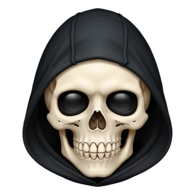 skull head, black hood, faux sticker