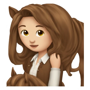 Beautiful Girl long brown hair hug her brown horse sticker