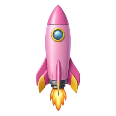A single rocket, colored in pastel pink and yellow, glossy and smooth, cartoonish, vibrant colors, high detail, simple and cute design, isolated on white background, centered composition sticker