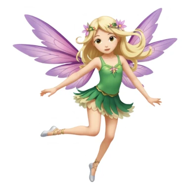 A winged flower fairy girl, wearing a short skirt, one leg straight and the other bent, her body tilted, in a flying pose. sticker