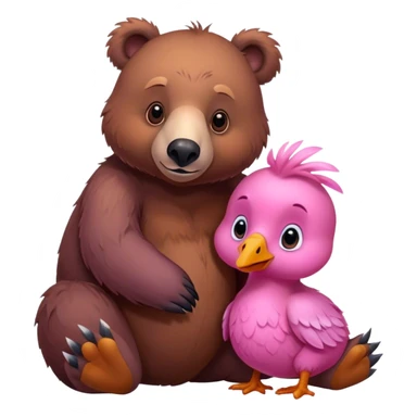 A cute realistic brown bear and a realistic cute pink dodo closely together sticker