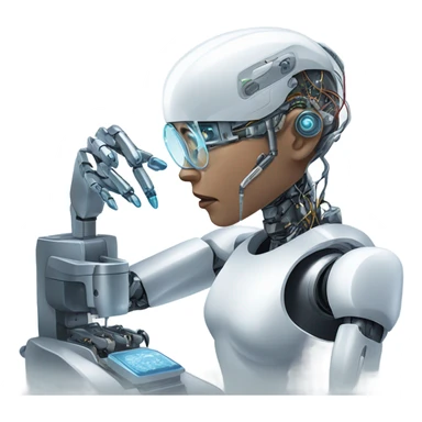 One cyborg performing brain surgery on a robot.  sticker