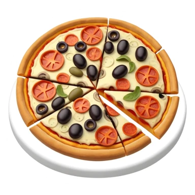 3d pie chart whith pizza as base and different colored unequal slices sticker