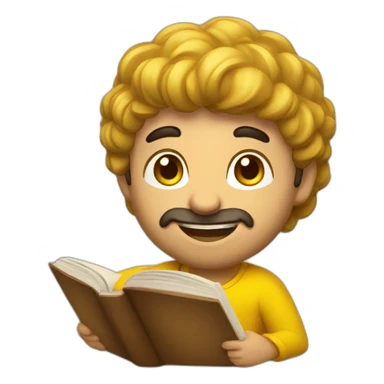 Armenian men with the yellow clothes reading book and looking at camera and smiling  sticker