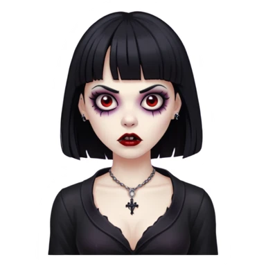 vampira gótica zumbi de cabelo preto e franja e roupa com decote sticker