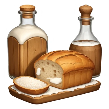 a bottle of salt (salt cellar) and a loaf of peasant bread - still life composition sticker