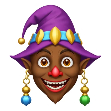 Dark brown skin medieval jester with white eyes and fangs sticker