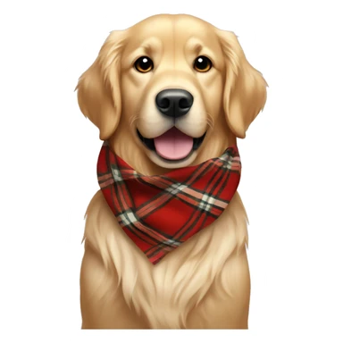 Cream color Golden retriever wearing a red plaid scarf sticker