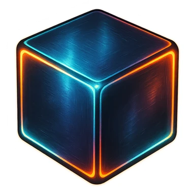 cube with a metallic sheen, glowing edges, classic arcade vibe sticker