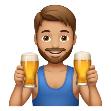 Emoji beauf avec un coupe de cheveux mulet, un ventre rond, un débardeur et une bière dans la main sticker