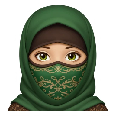 Niqab musli girl chocolate color make the niqab green cover whole face except her eay sticker