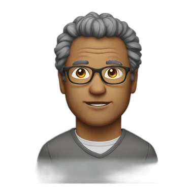 middle aged man wearing glasses with rocky hair sticker