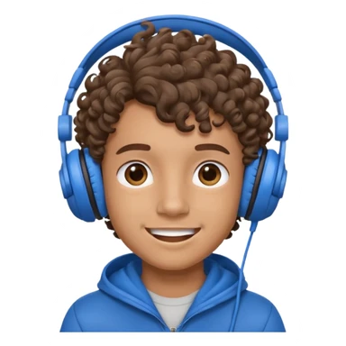 A boy with curly hair and tan skin and a happy face with blue headphones  sticker