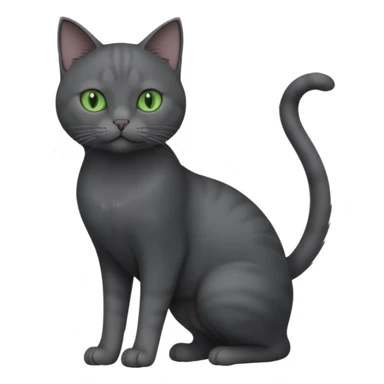 full body view of beautiful female solid dark grey cat with green eyes, grey face, white toes/paws and small white patch on her chest sticker