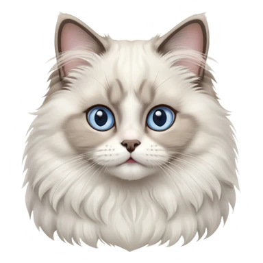 cinematic-adorable-big-eyed-fluffy-ragdoll-cat-portrait-emoji,-head-tilted-playfully-with-a-sweet-expression,-fluffy-white and grey-fur,-simplified-yet-irresistibly-cute-features-with-large,-expression, blue eyed ragdoll cat sticker
