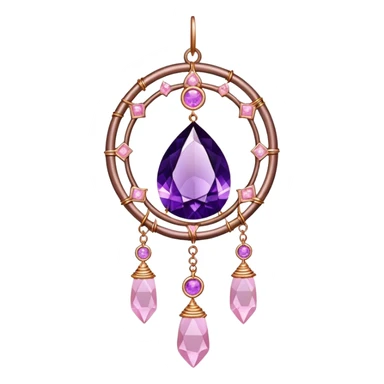 Hanging suncatcher, threads with shiny sparkly amethyst and rose-quartz gemstones,  sticker