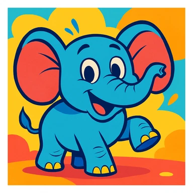 fun elephant, cartoon style, vibrant colors, joyful expression sticker