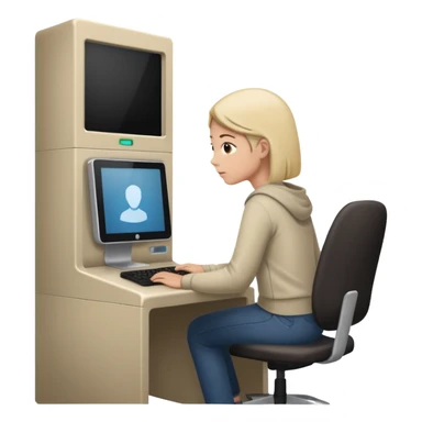 a person entering a computer room in an organized manner sticker