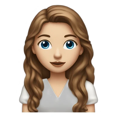 Girl with long brown hair blue eyes in white dress small nose big lips with MacBook  sticker