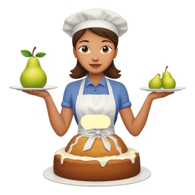woman making pear cake sticker