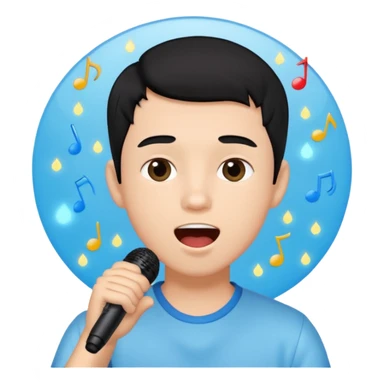Beautiful Boy with black hair singing karaoke funny light blue aesthetic background with lights sticker
