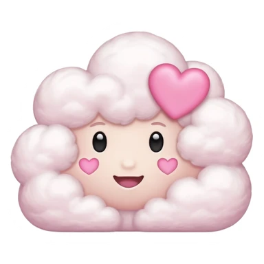 white thought cloud with a pink heart, soft style, pink palette, iPhone emoji style sticker