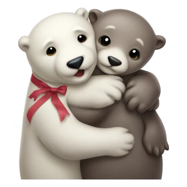 Otter with a ribbon at the Head hugging an ice bear  sticker