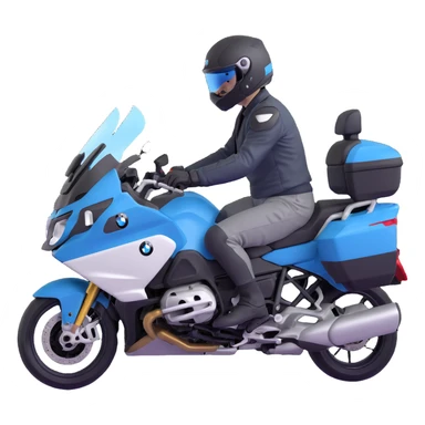 BMW RT1200 touring motorcycle with rider wearing helmet sticker
