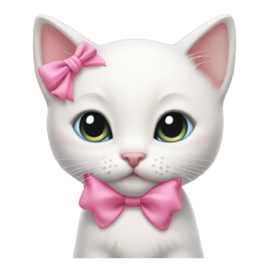 white kitten with pink bow on head and pink bow behind sticker
