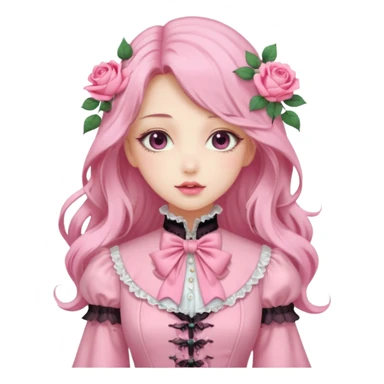 Gorgeous pastel anime lady with long hair and pink victorian style clothes and roses sticker
