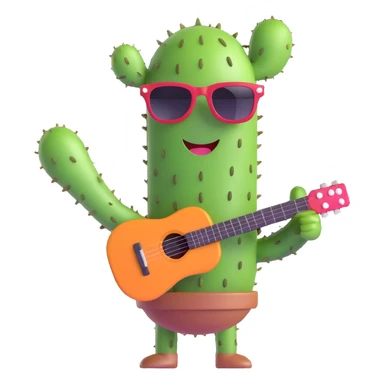 cheerful cactus with sunglasses holding a tiny guitar sticker