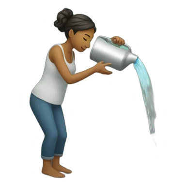 women pouring water into a river sticker