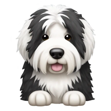 Old English sheepdog with a half and half face like a black (right side) and white (left side) cookie sticker