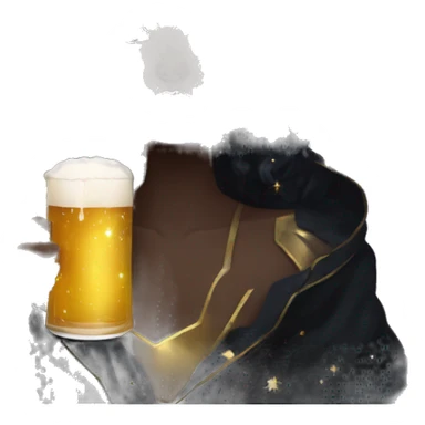 Ethereal galactic Girl wearing black and gold sat on a nebula galaxy drinking beer surrounded by golden stars and planets sticker