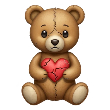 broken toy bear with a stitched heart sticker