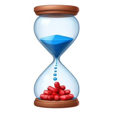 Sandglass with blue pills and red pills sticker