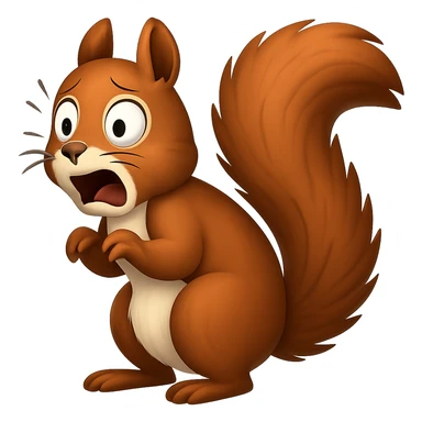 Make the squirrel look scared, with wide eyes and a startled expression, in apple emoji style, with no background (transparent). sticker