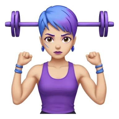 weight lift woman short blue purple har muscles bar is not growing from head sticker