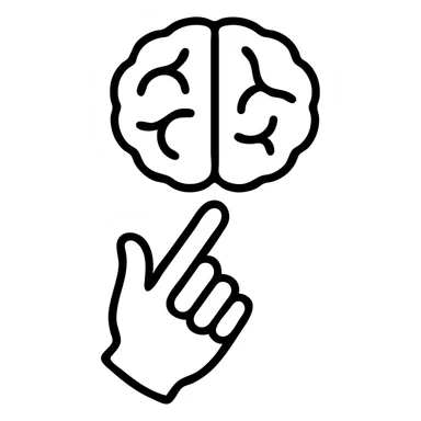 a hand with detailed fingers pointing to a brain sticker