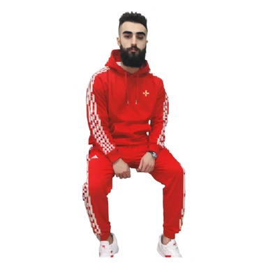 Recep İvedik, Turkish comedy character, thick eyebrows, beard, red tracksuit, pixel art style sticker