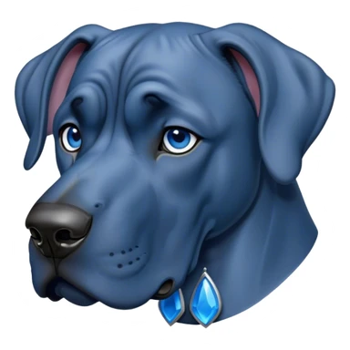 Cinematic Noble Blue Great Dane Portrait Emoji, Poised and regal, with a towering, muscular build and a sleek, well-groomed deep blue Fur, deep-set soulful steel-blue eyes, Simplified yet sharp and sophisticated features, highly detailed, glowing with a cool, dignified glow, high shine, intelligent and commanding, stylized with an air of majesty, focused and attentive, soft glowing outline, capturing the essence of a watchful and authoritative guardian, so majestic it feels as though it could stride out of the screen with effortless authority! sticker