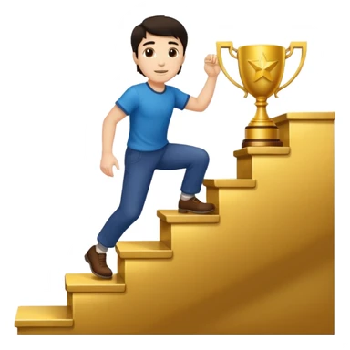 UN HOMBRE DE PIEL CLARA Y PELO OSCURO SUBIENDO ESCALERAS PARA ALCANZAR UN TROFEO sticker