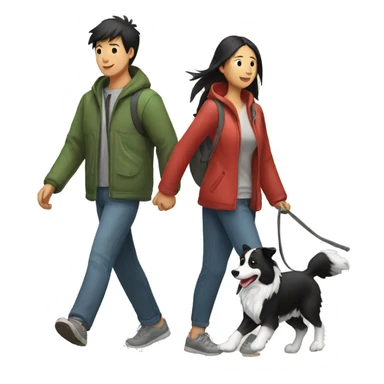 A Chinese person is walking a Border Collie. sticker