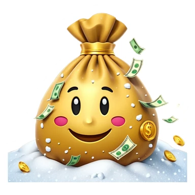 3D emoji style, money bag with dollar bills, New Year theme, snow particles, festive lighting, rich vibe, high detail, transparent background

 sticker