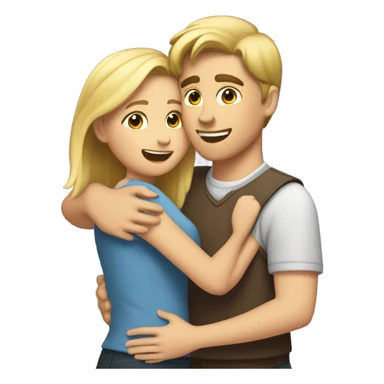 The girl hugs the guy. The girl has brown hair, and the guy has blonde hair. sticker