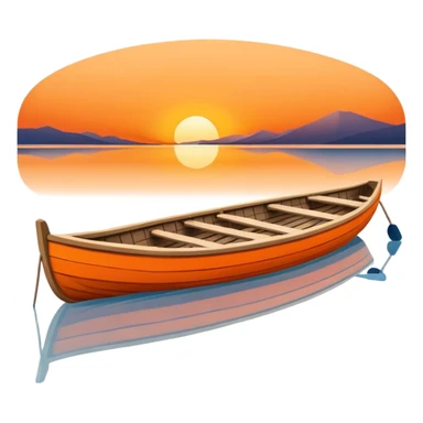 Rowing boat on sunset with pontoon in the background sticker