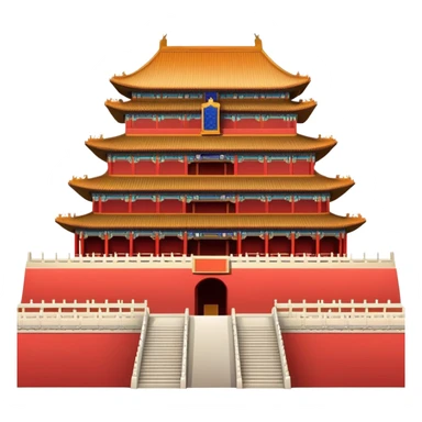 Forbidden City Beijing, simplified emoji style with bold outlines and bright colors, cartoon style imperial palace with red walls sticker
