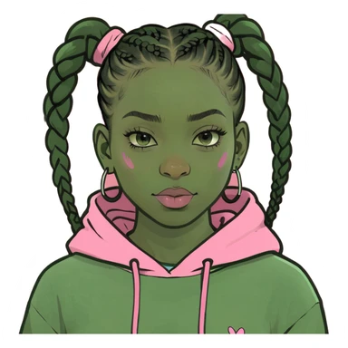 black girl with braids and a pink hoodie on sticker